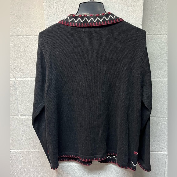 Vintage Black Christmas Sweater with Santa and Reindeer - Picture 3 of 4